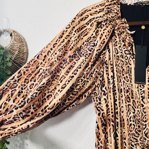 NEW Kobi Halperin Whistler Animal-Printed Midi Dress Tiered Ruffle Lined Size Lg - Picture 8 of 12